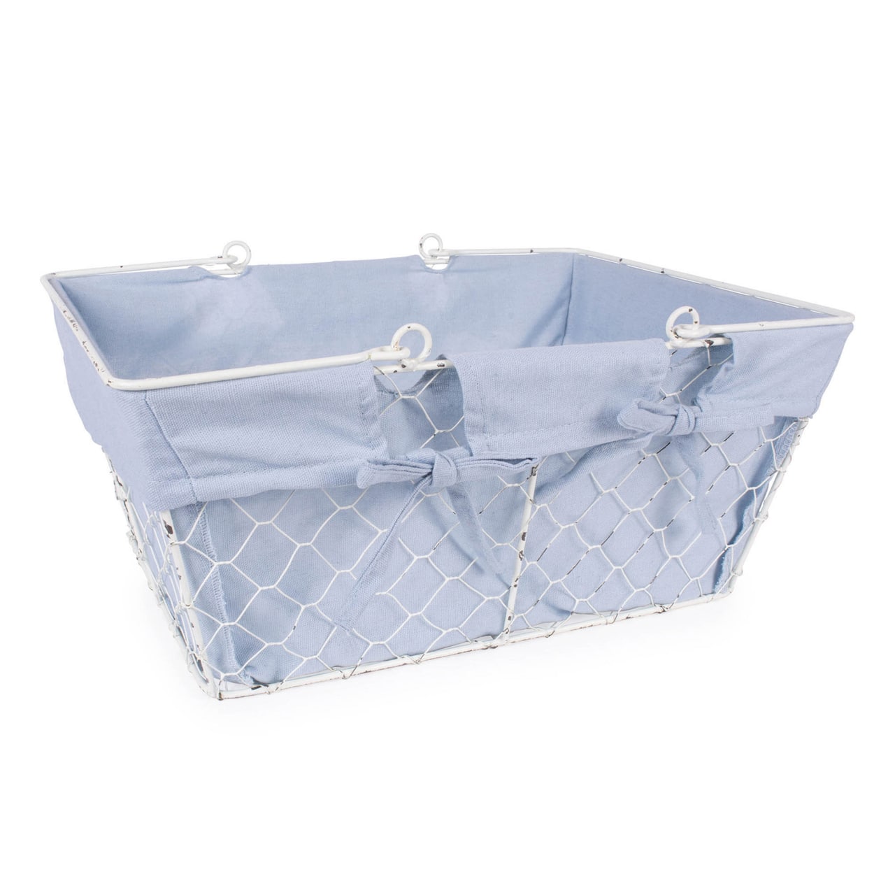 DII® Antique White Chicken Wire Egg Basket with Washed Denim Liner